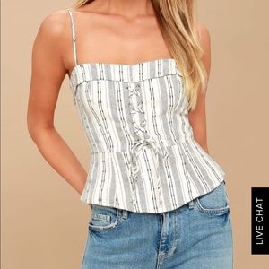 HERE I COME BLACK WHITE STRIPED LACE-UP PEPLUM TOP